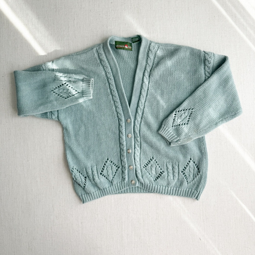 vtg Outback Red robins‎ egg blue cardigan sweater